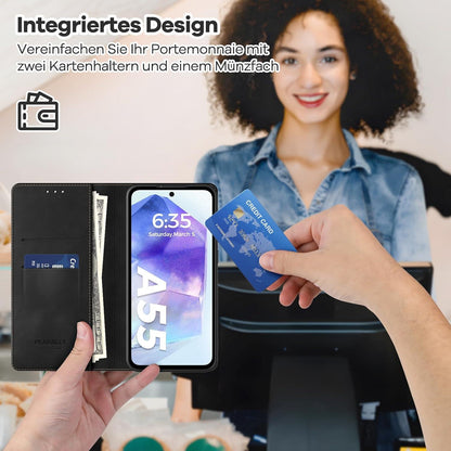 Handyhülle Samsung Galaxy A55 5G Schwarz Leder Schutzhülle