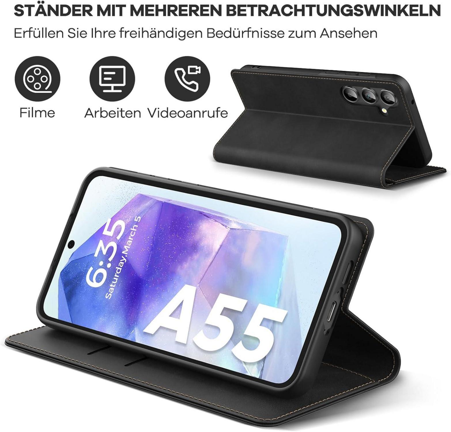 Samsung Galaxy A55 5G Handyhülle Schwarz Magnetisch RFID Schutz Standfunktion