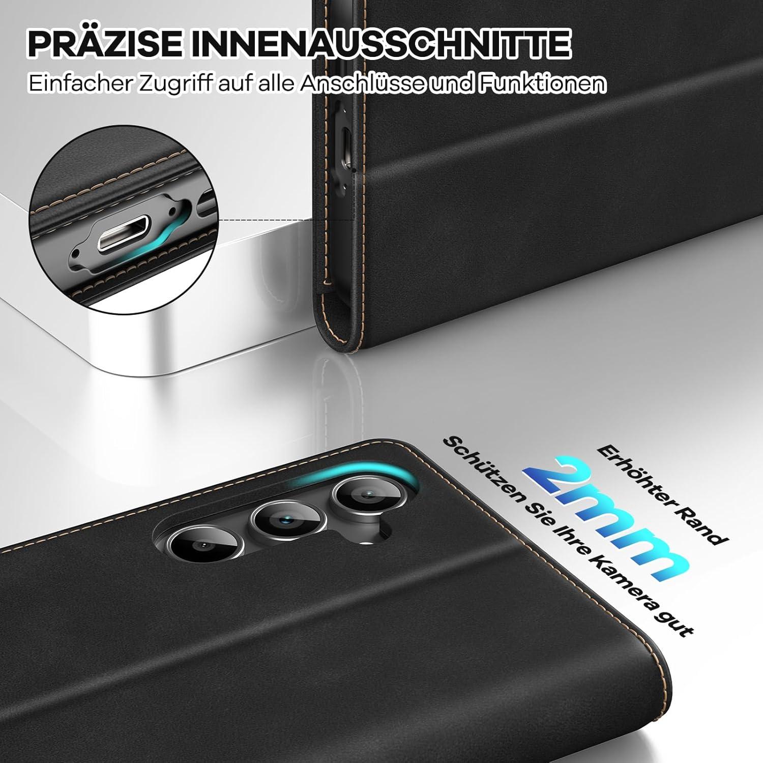 Handyhülle Samsung Galaxy A55 5G Schwarz + Schutzfolie RFID Kartenfach