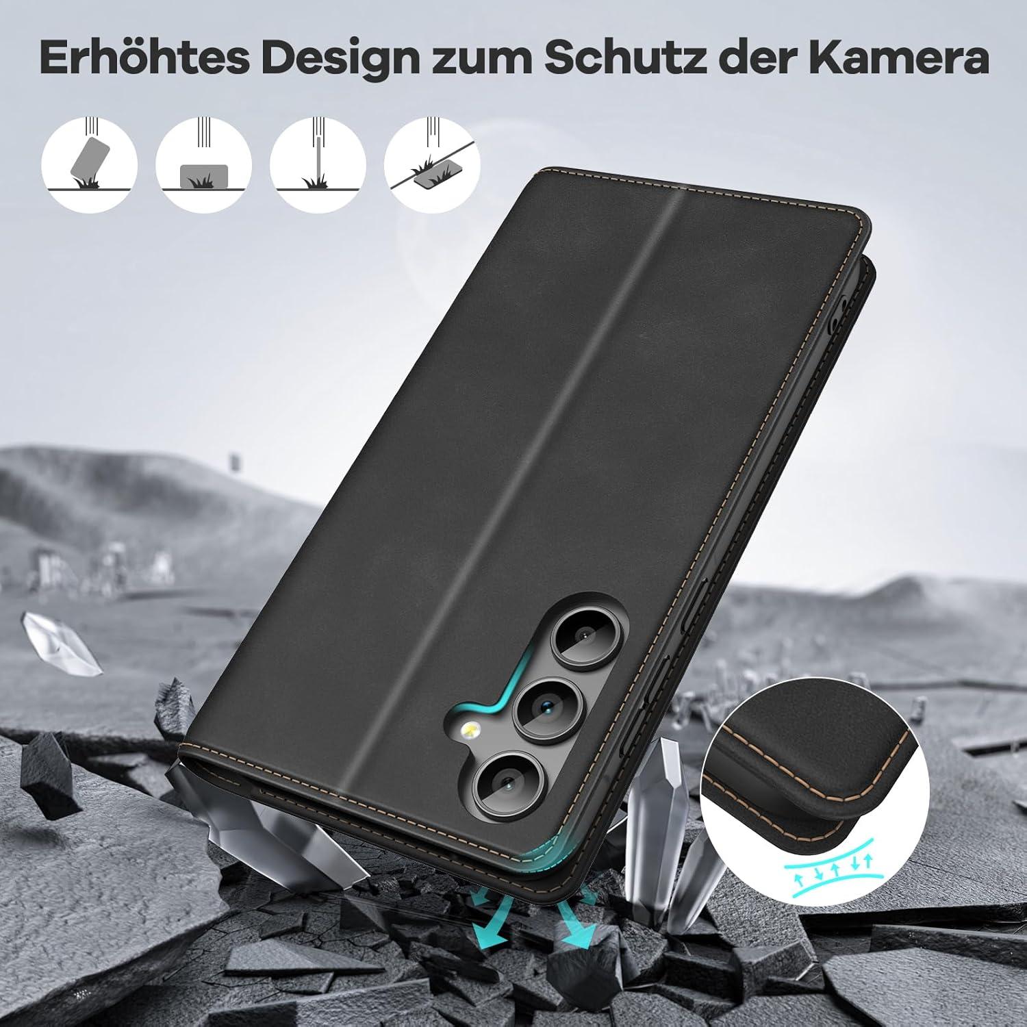 Handyhülle Samsung Galaxy A55 5G Leder Schwarz RFID Standfunktion
