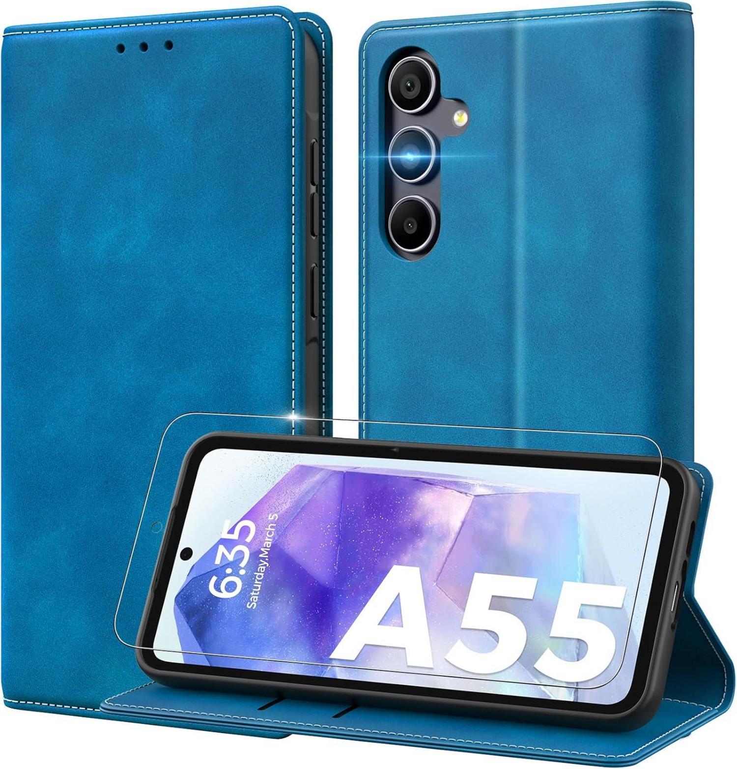 Handyhülle Samsung Galaxy A55 5G Leder Klapphülle RFID Blau