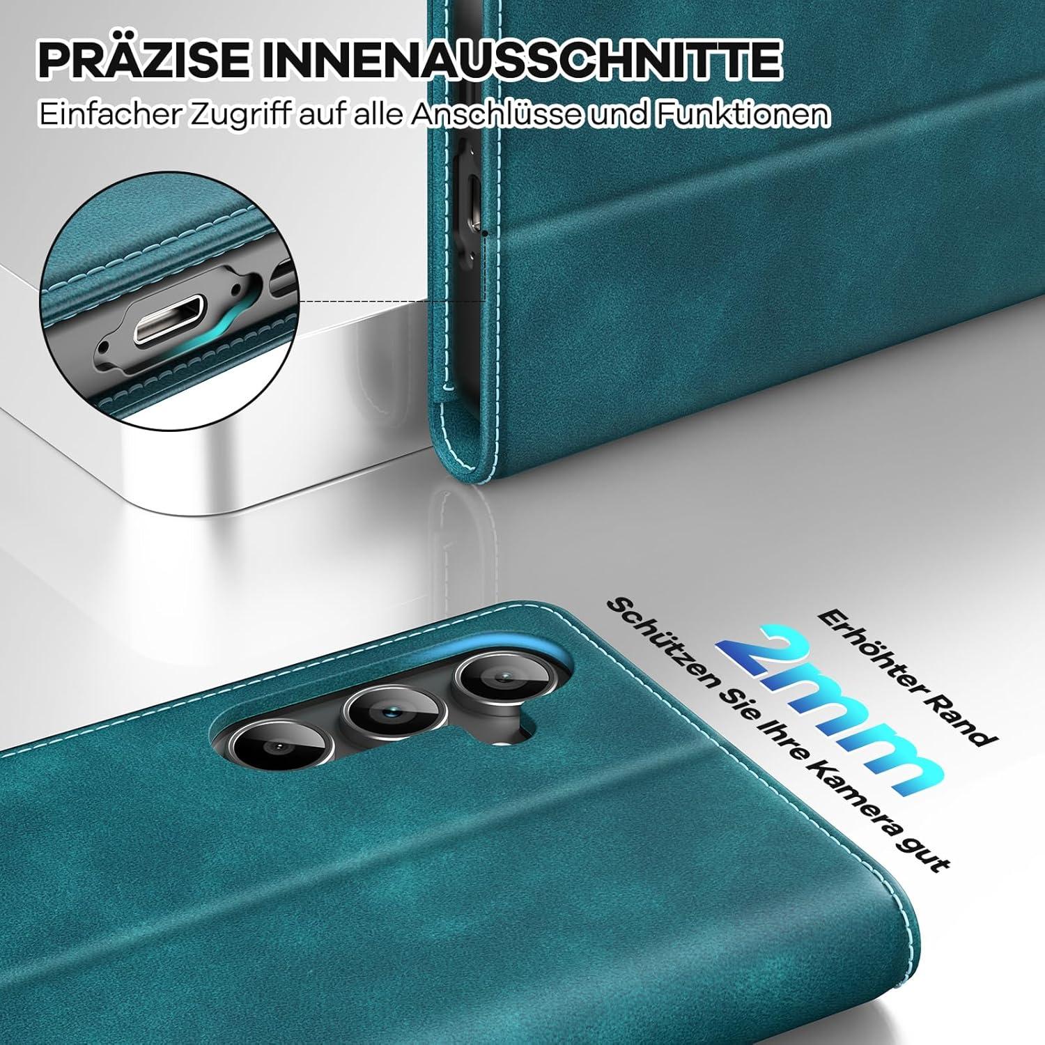 Handyhülle Samsung Galaxy A55 5G Blaugrün Magnet RFID Standfunktion