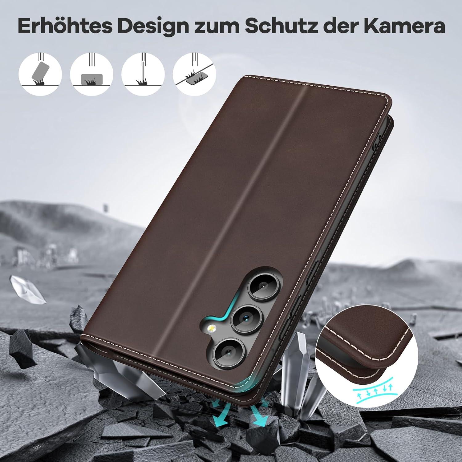 Samsung Galaxy A55 5G Hülle RFID Schutz Stand Kartenfach Magnet Dunkelbraun