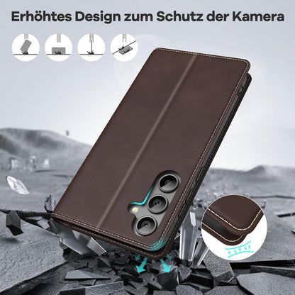 Samsung Galaxy A55 5G Hülle RFID Schutz Stand Kartenfach Magnet Dunkelbraun