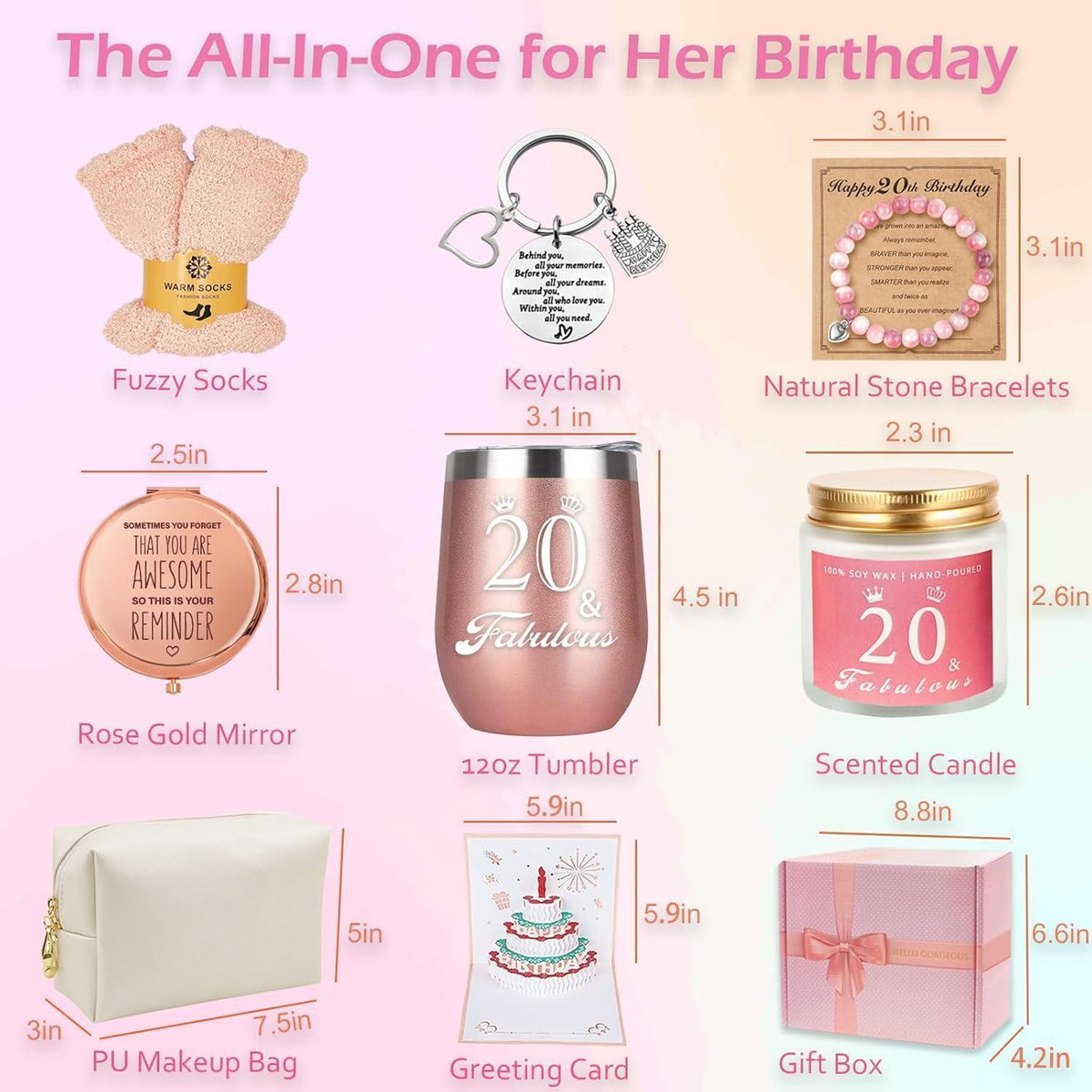 Geschenkset 20. Geburtstag Frau | Überraschungsgeschenk für Sie