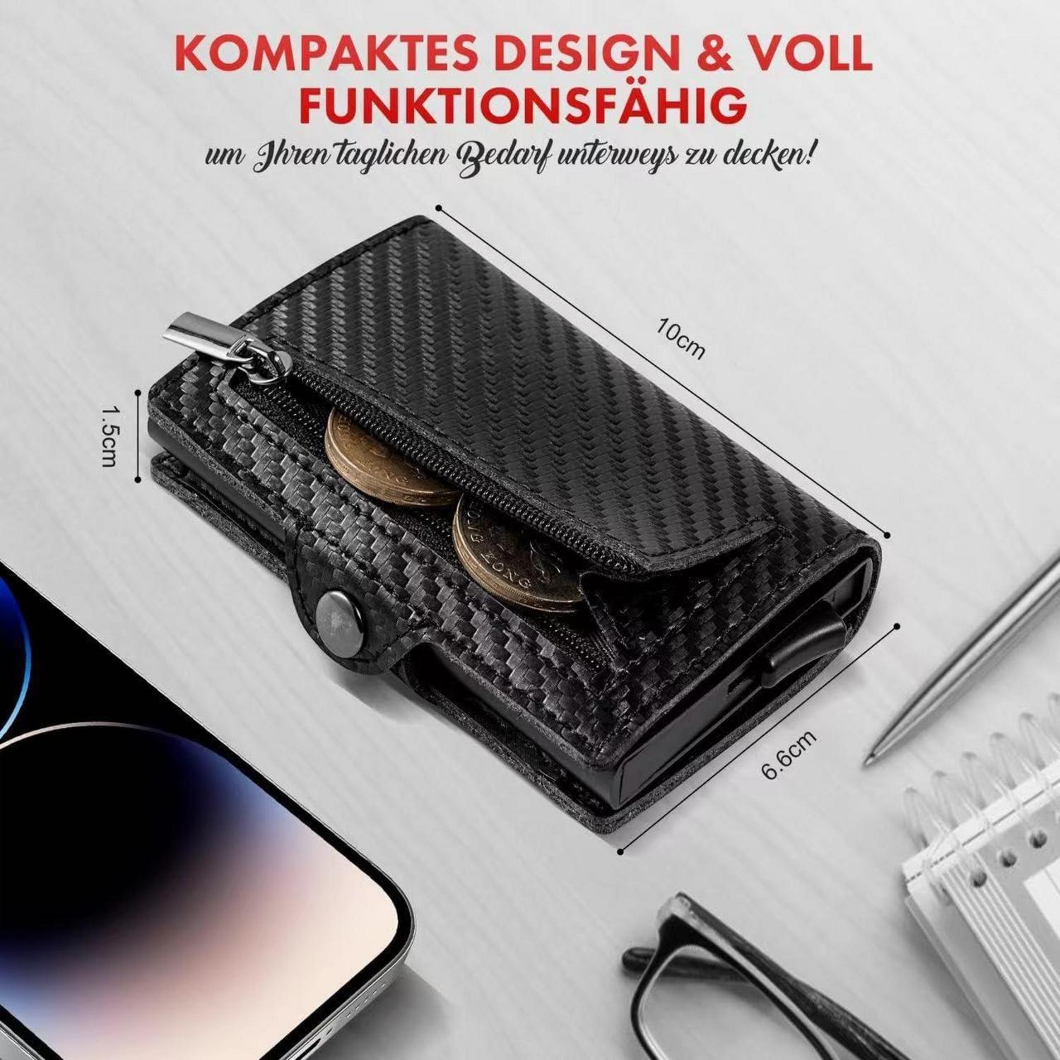 AISIR Slim Wallet Herren RFID Münzfach Kohlefaser Schwarz