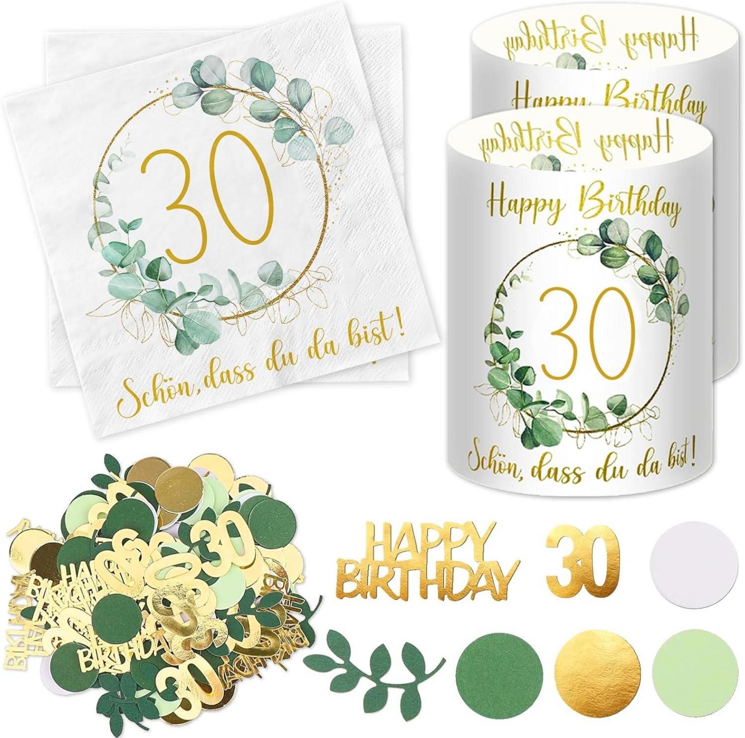 30. Geburtstag Deko Set Servietten Windlicht Konfetti Eukalyptus