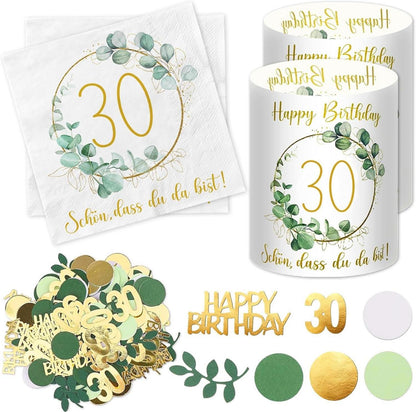 30. Geburtstag Deko Set Servietten Windlicht Konfetti Eukalyptus
