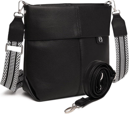 Schwarze Umhängetasche Damen Mittelgroß Crossbody Bag PU Leder