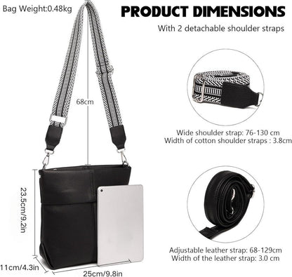 Schwarze Umhängetasche Damen Mittelgroß Crossbody Bag PU Leder