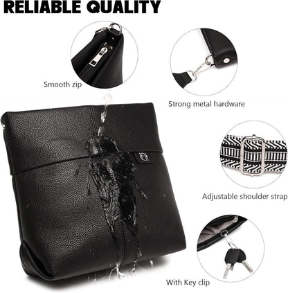 Damen Umhängetasche Schwarz Mittelgroß PU Leder Crossbody Tasche 2 Gurt
