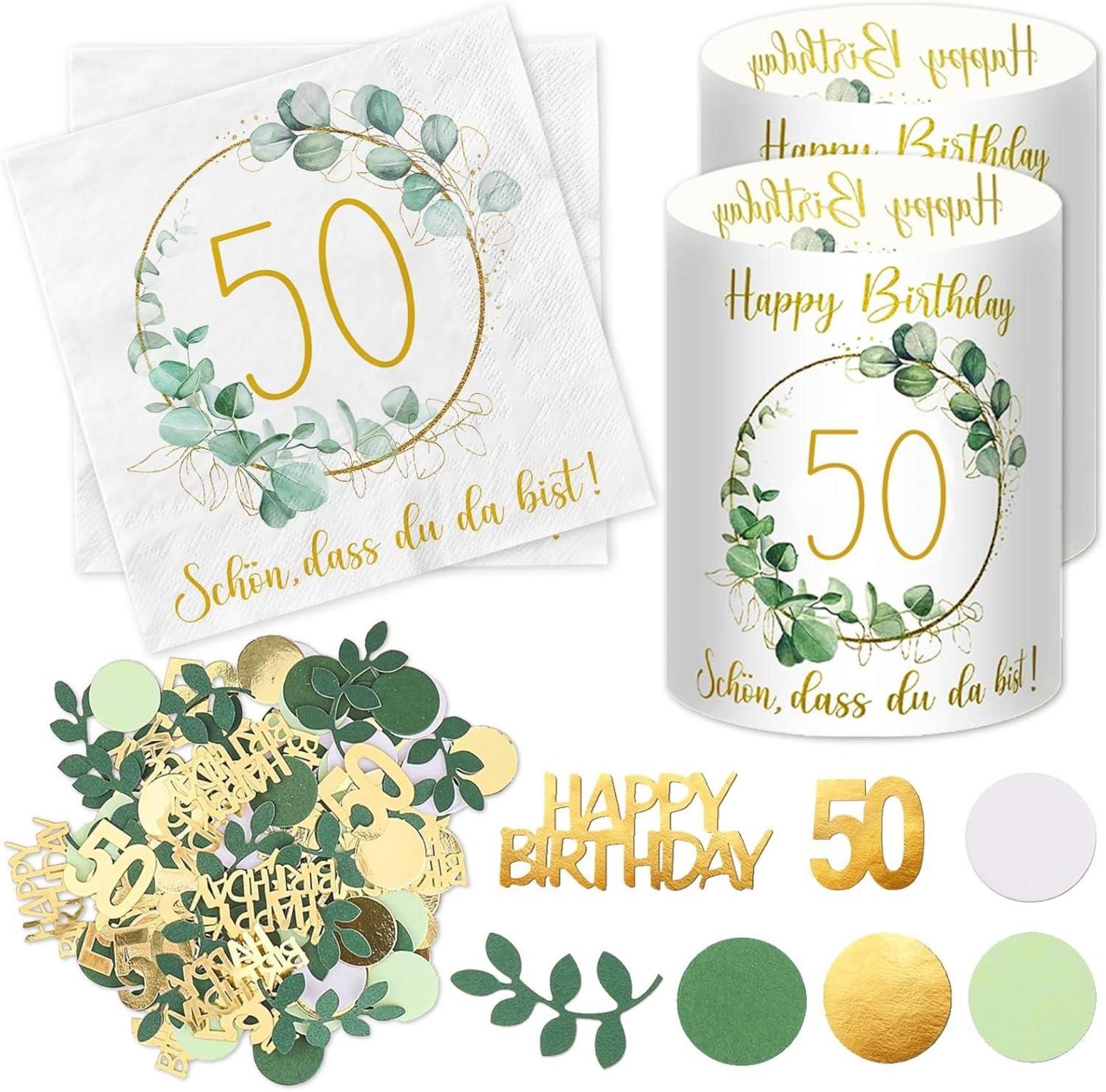 Servietten Windlicht Konfetti 50. Geburtstag Deko Grün Eukalyptus