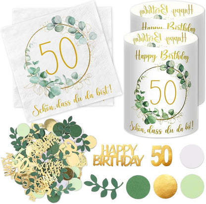 Servietten Windlicht Konfetti 50. Geburtstag Deko Grün Eukalyptus
