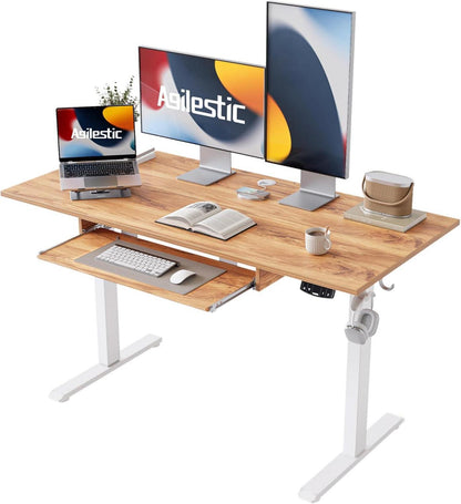 Elektrischer Stehschreibtisch mit Tastaturablage, 120x60 cm, Hellbraun