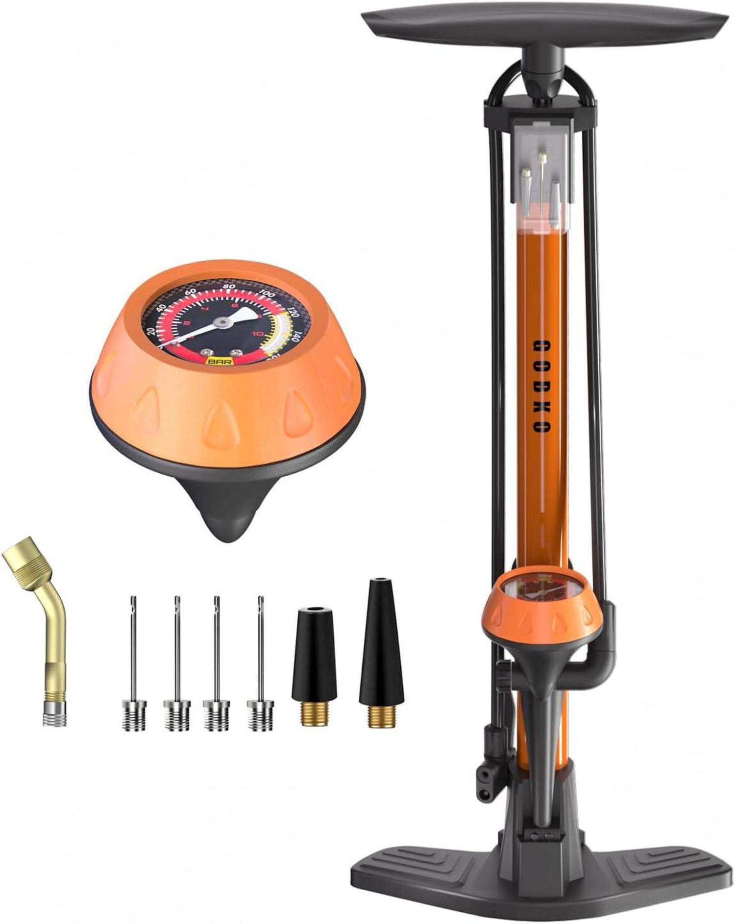 Fahrrad-Standpumpe mit Manometer, Presta & Schrader, Hochdruck 160 Psi