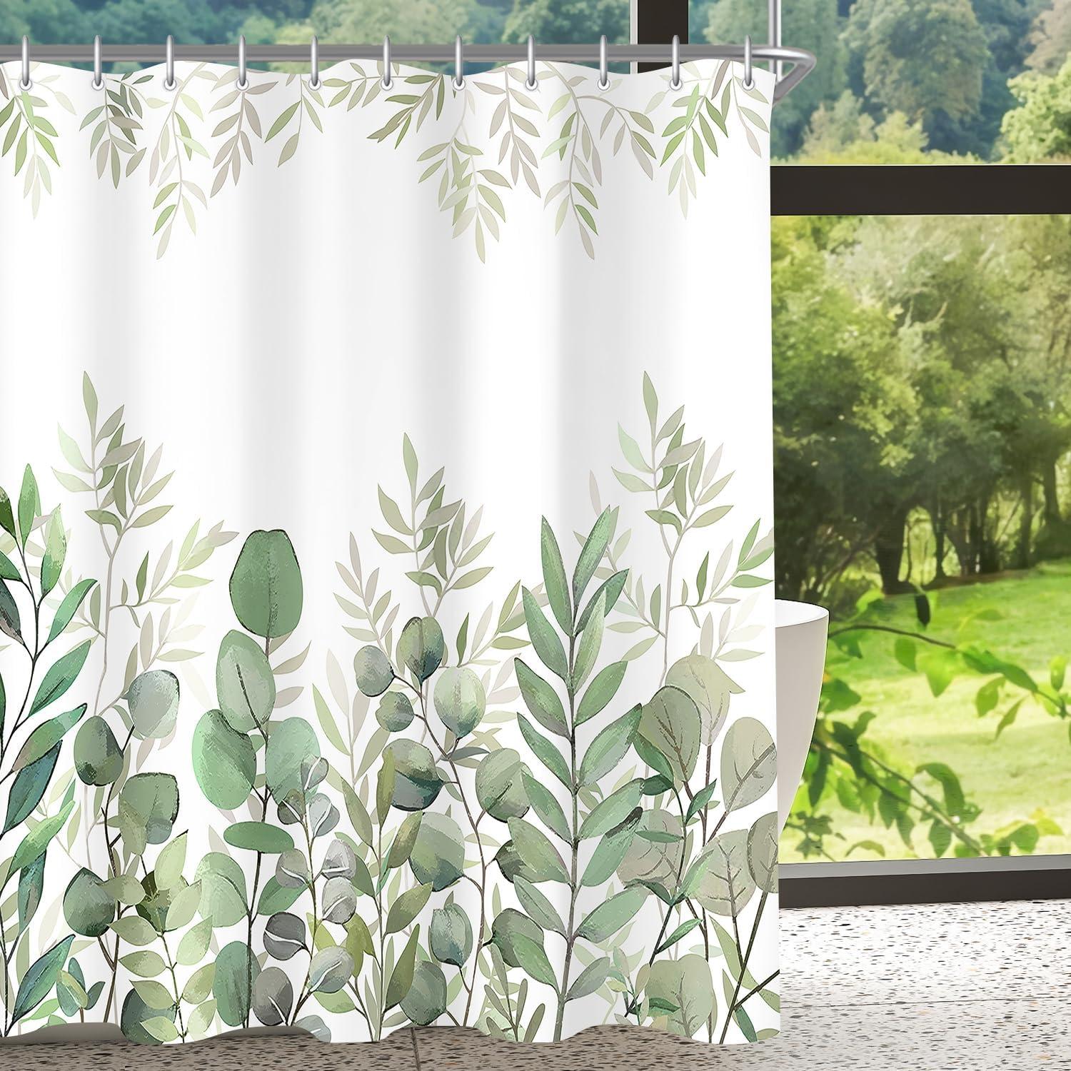 Duschvorhang Blattmuster Antischimmel Wasserdicht 150x200 cm 8 Ringe