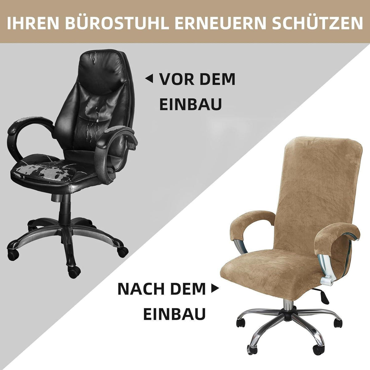 Samt Stuhlbezug mit Armlehnen – Stretch Housse für Bürostuhl