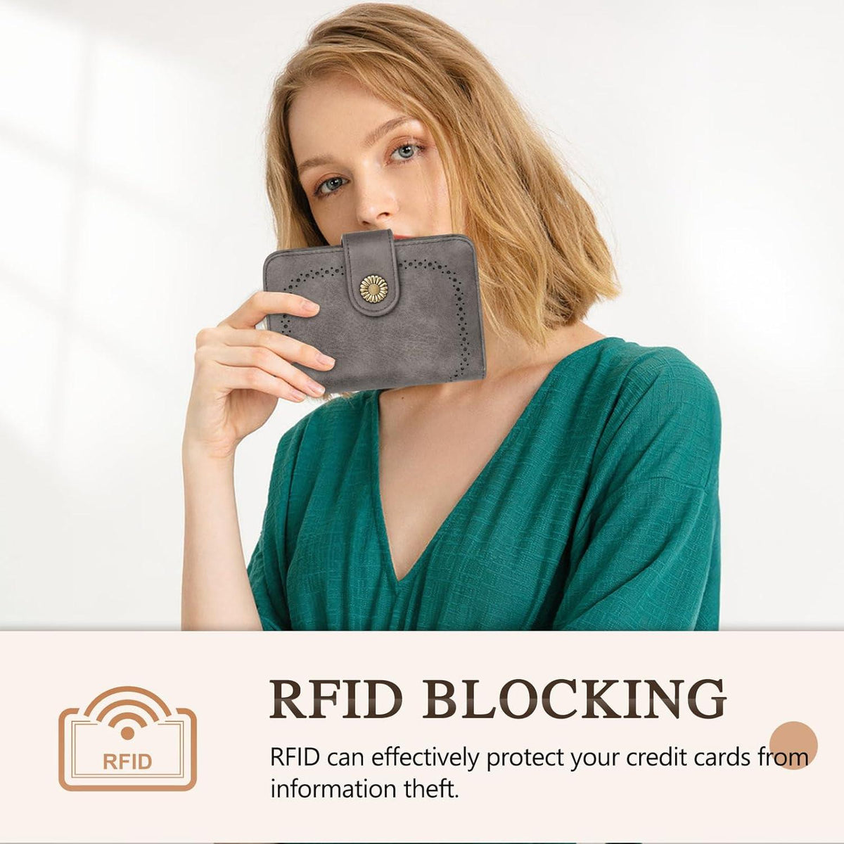 Geldbeutel Damen Große Kapazität Vintage PU Leder RFID Grau