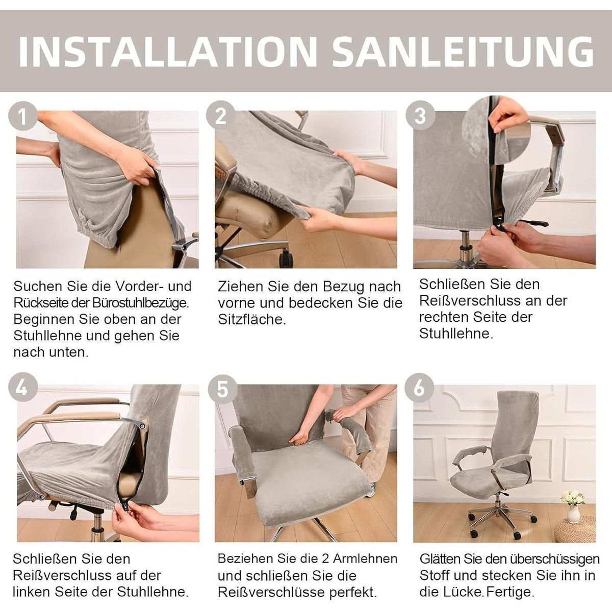 Samt Stuhlbezug mit Armlehnen – Stretch Housse für Bürostuhl