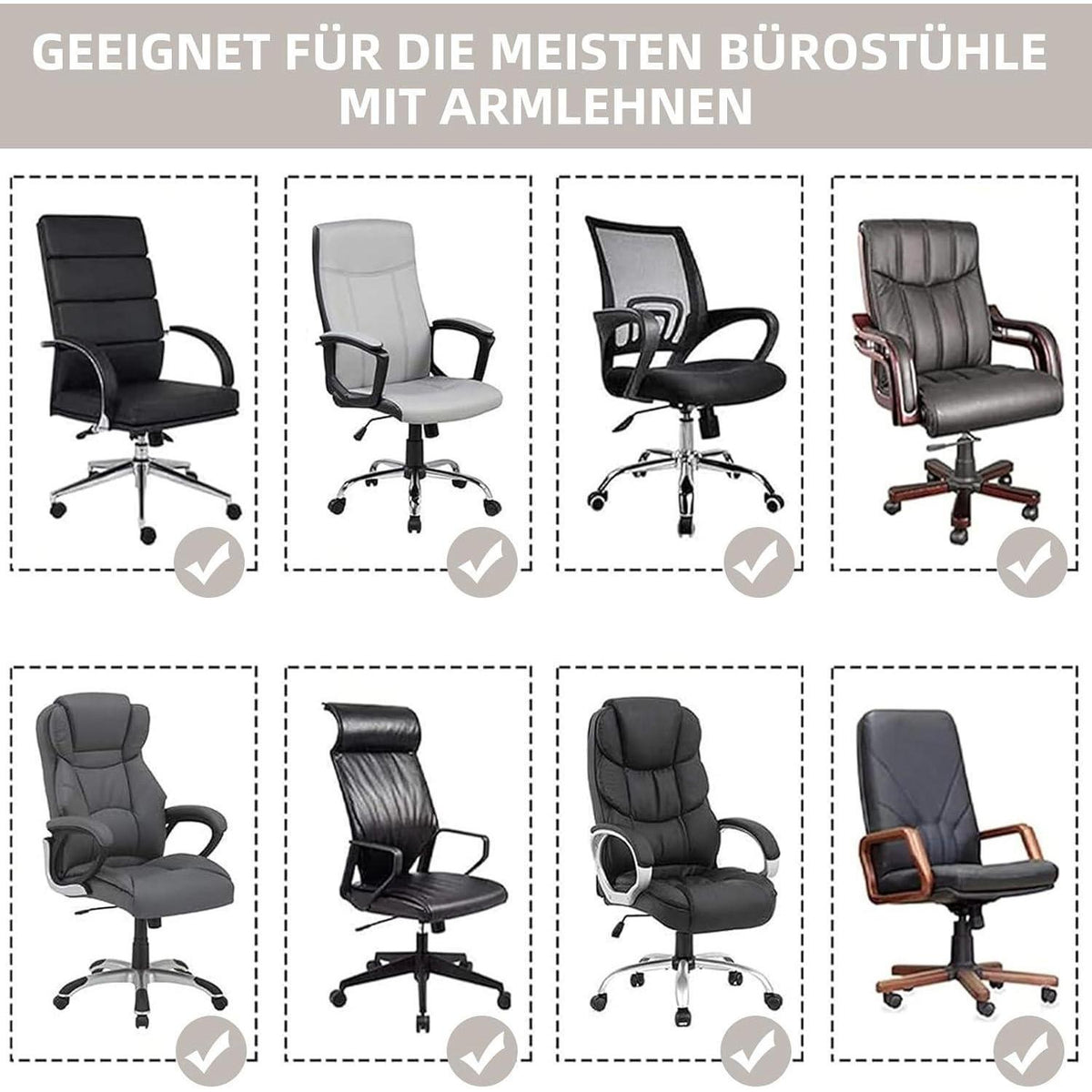 Samt Stuhlbezug mit Armlehnen – Stretch Housse für Bürostuhl