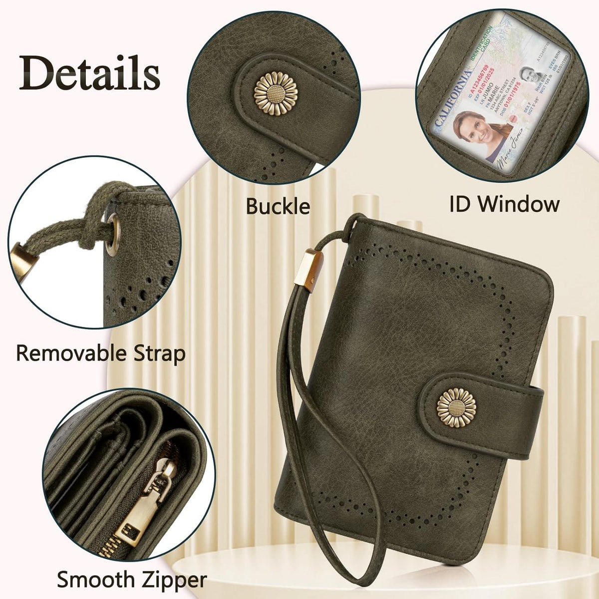 TEUEN Damen Geldbörse Vintage Leder RFID Schutz Große Kapazität Dunkelgrün