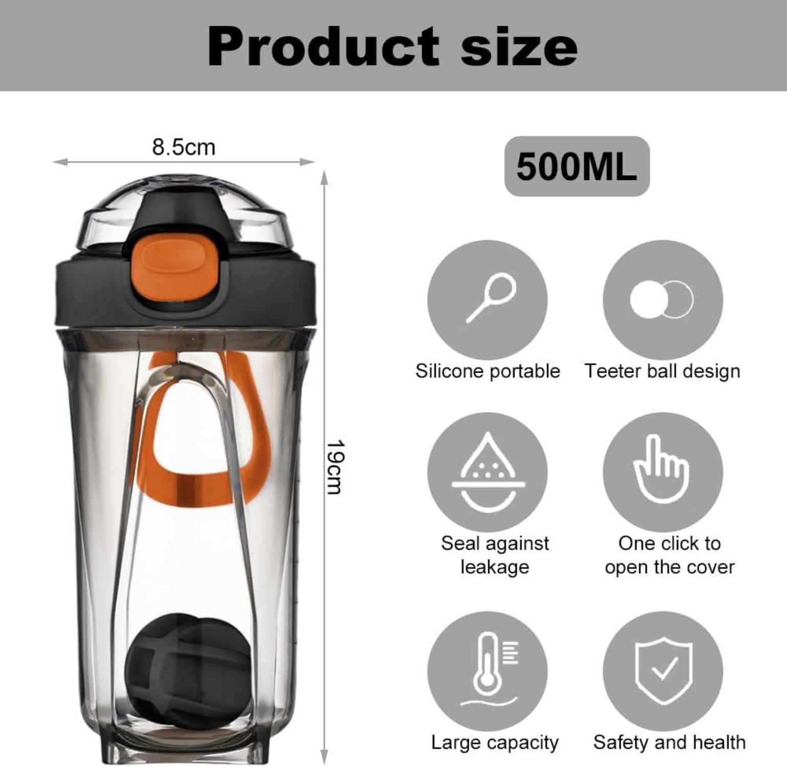 Protein Shaker 500ml mit Mixerball, auslaufsicherem Deckel