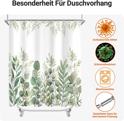 Duschvorhang Blätter 180x180cm Antischimmel Wasserdicht Polyester Stoff