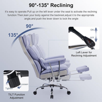 Efomao Ergonomischer Bürostuhl 200 kg PU Leder Fußstütze