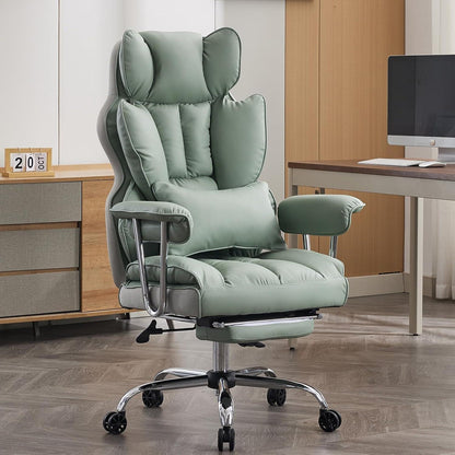Ergonomischer Bürostuhl mit Fußstütze und Lendenwirbelstütze, Hellgrün