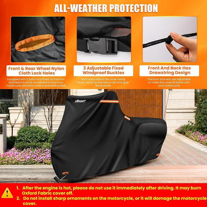 Wasserdichte Motorrad Abdeckung 420D Heavy Duty Schwarz-Orange 2XL