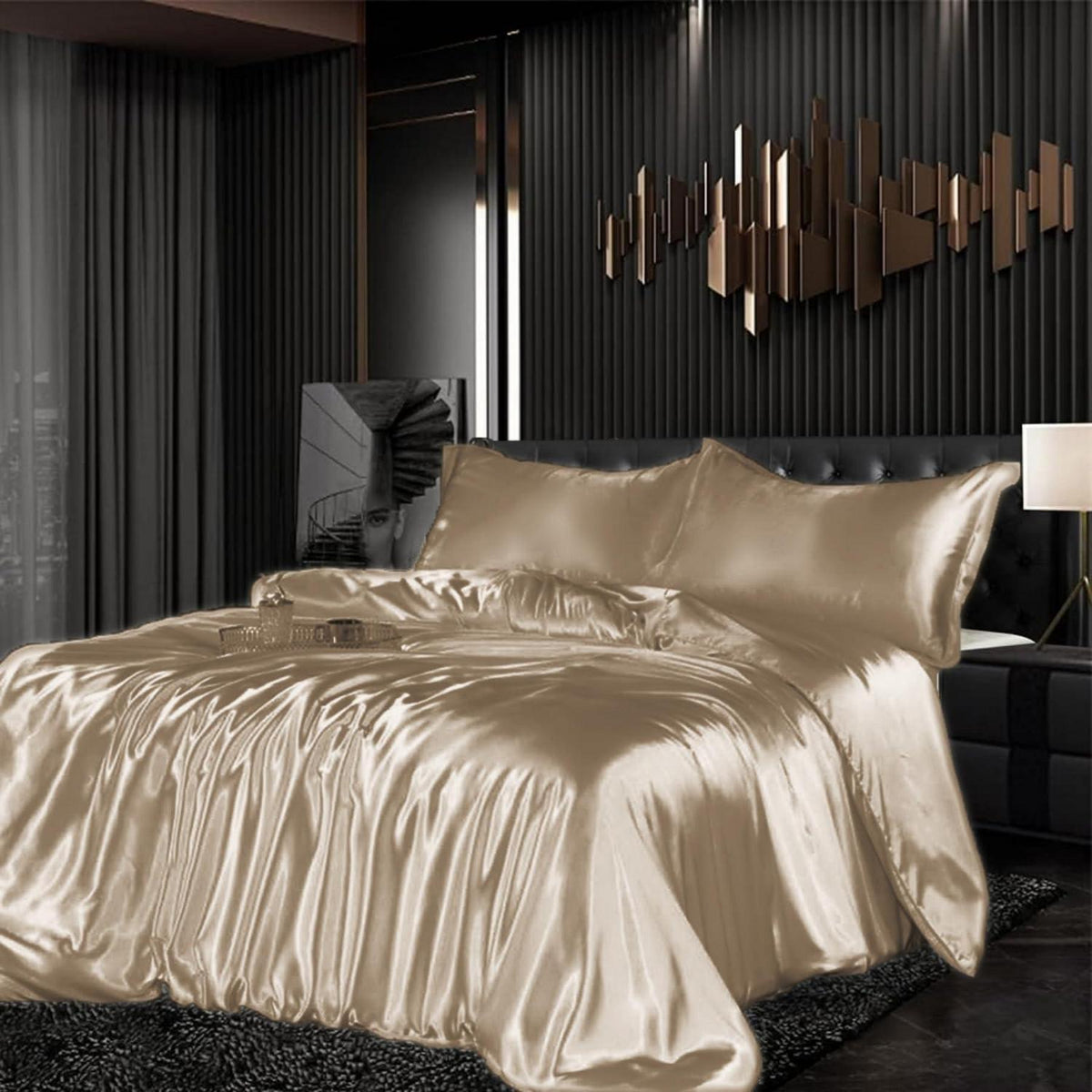 Satin Bettwäsche Set 135x200cm, 4-teilig, Gold, Luxus Gelb