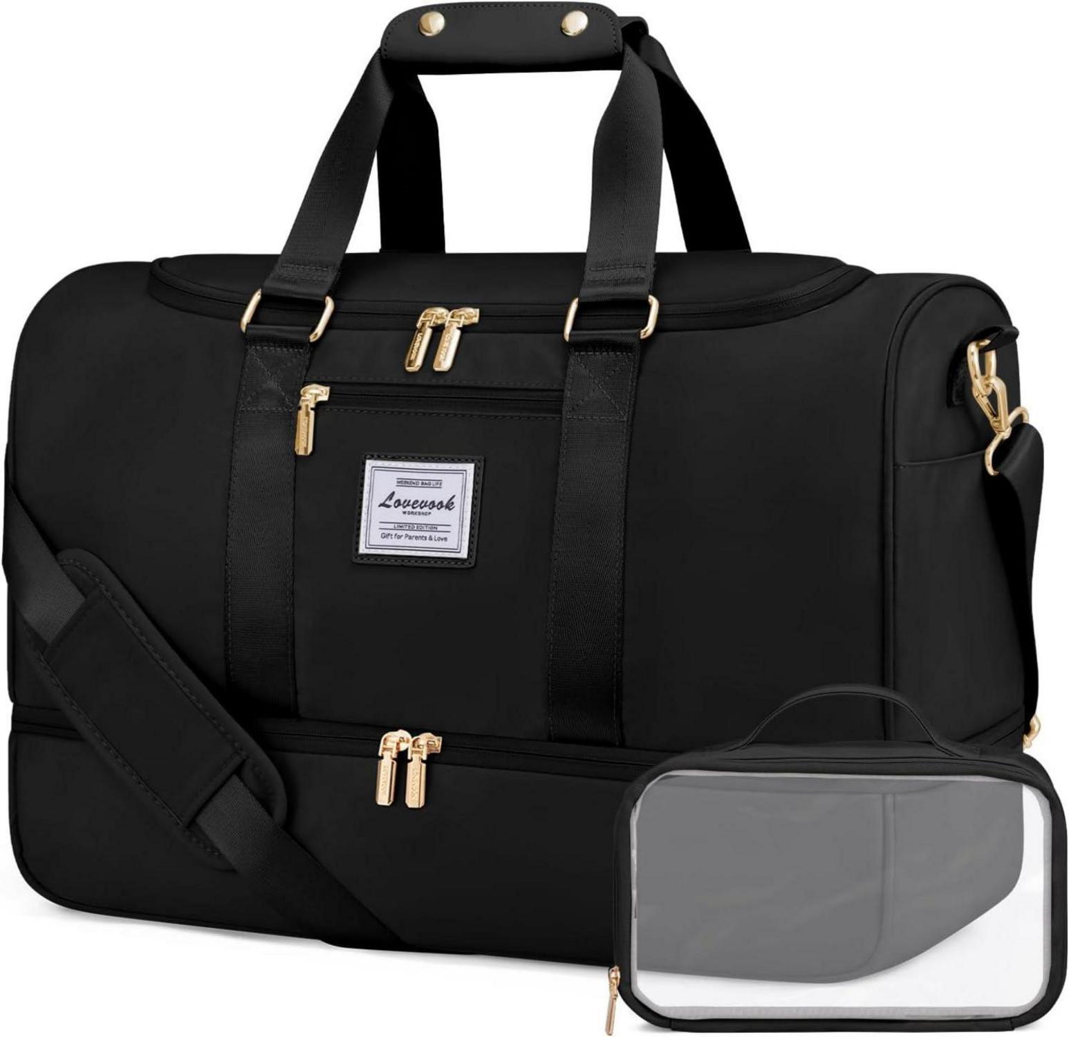 Sporttasche 50L Damen Weekender Reisetasche Schwarz