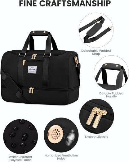 Sporttasche LOVEVOOK 50L Weekender Damen Reisetasche Schwarz