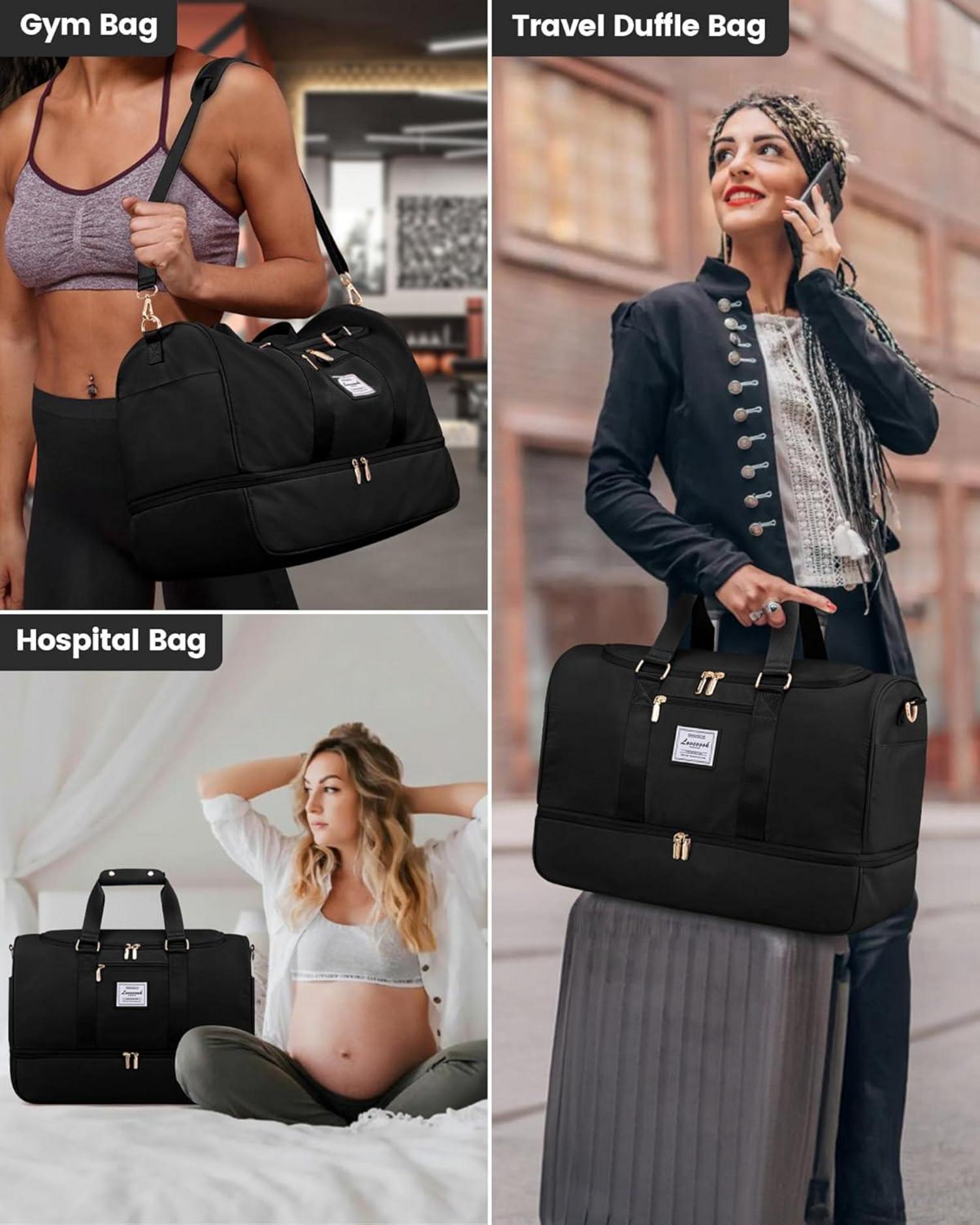 Sporttasche Groß 50L Damen Reisetasche Weekender Schwarz