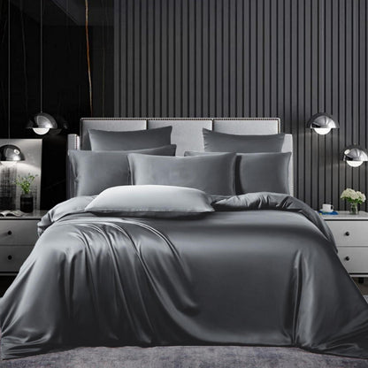 Satin Bettwäsche Set 135x200cm Grau 4-teilig Luxus Bettbezug
