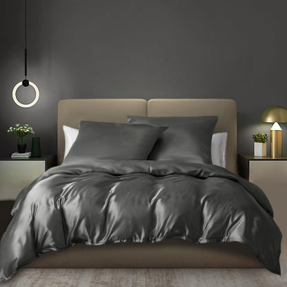 Satin Bettwäsche Set 135x200cm Grau 4-teilig Luxus Bettbezug