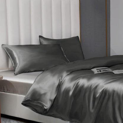 Satin Bettwäsche Set 135x200cm Grau 4-teilig Luxus Bettbezug