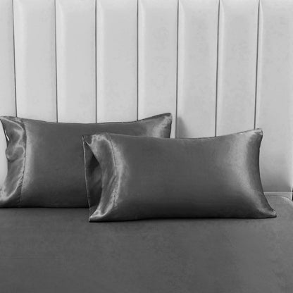 Satin Bettwäsche Set 135x200cm Grau 4-teilig Luxus Bettbezug