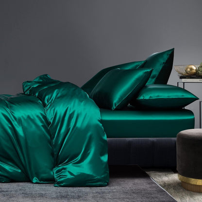 Satin Bettwäsche Set 135x200 Dunkelgrün 4-teilig Luxus
