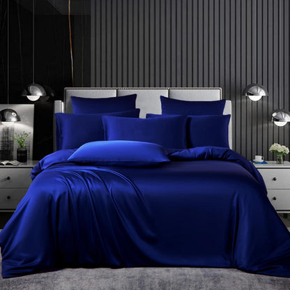 Satin Bettwäsche Set 135x200cm Blau – 4-teilig, Luxus & Weich