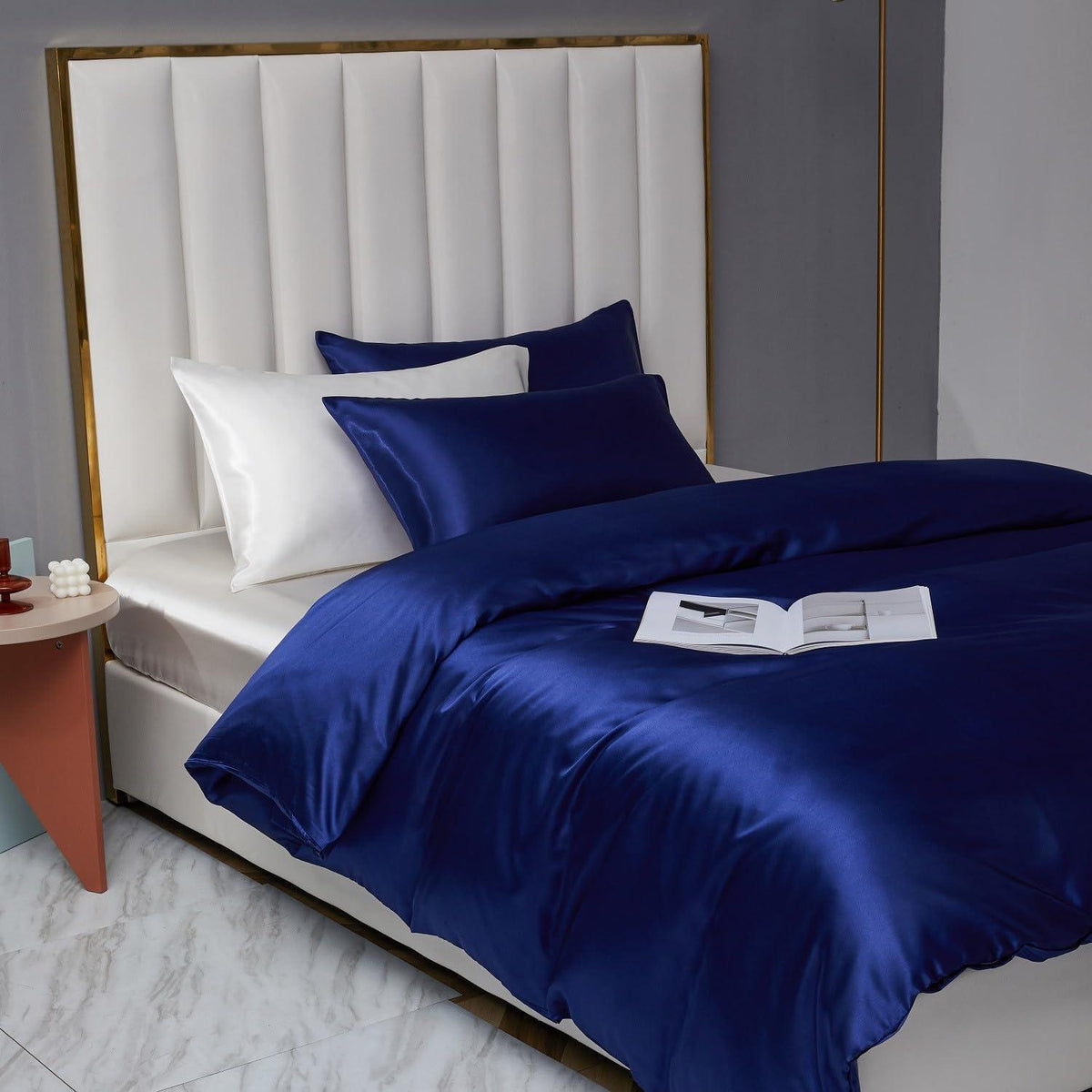 Satin Bettwäsche Set 135x200cm Blau – 4-teilig, Luxus & Weich