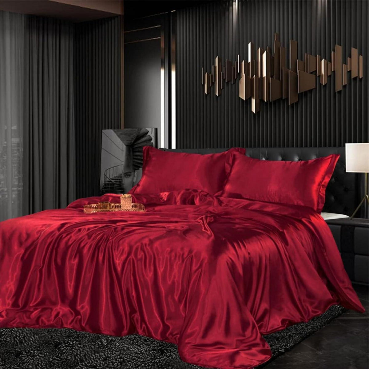 Satin Bettwäsche Set 135x200cm Rot – 4-teilig, Luxus & Weich