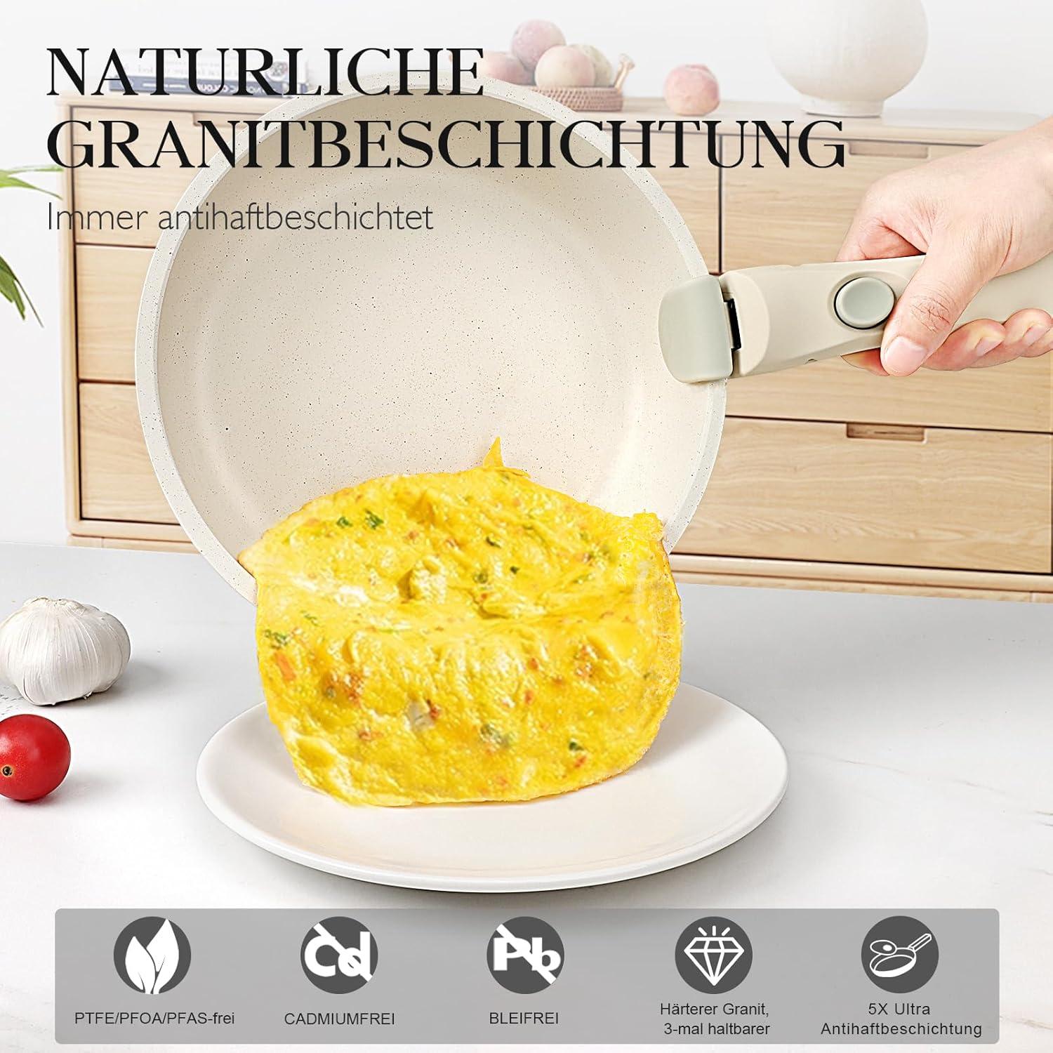 GiPP Pfannenset mit Abnehmbarem Griff, 20/26 cm Antihaft Induktionspfannen Set