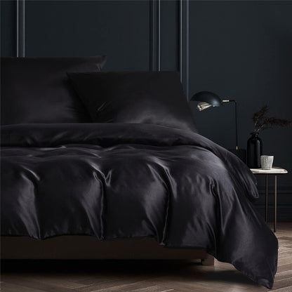 Satin Bettwäsche Set 135x200 cm Schwarz 4-teilig Luxus