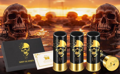 Totenkopf-Schnapsgläser Kunststoff Geschenkbox Gothic 12 GA Whiskey Tequila