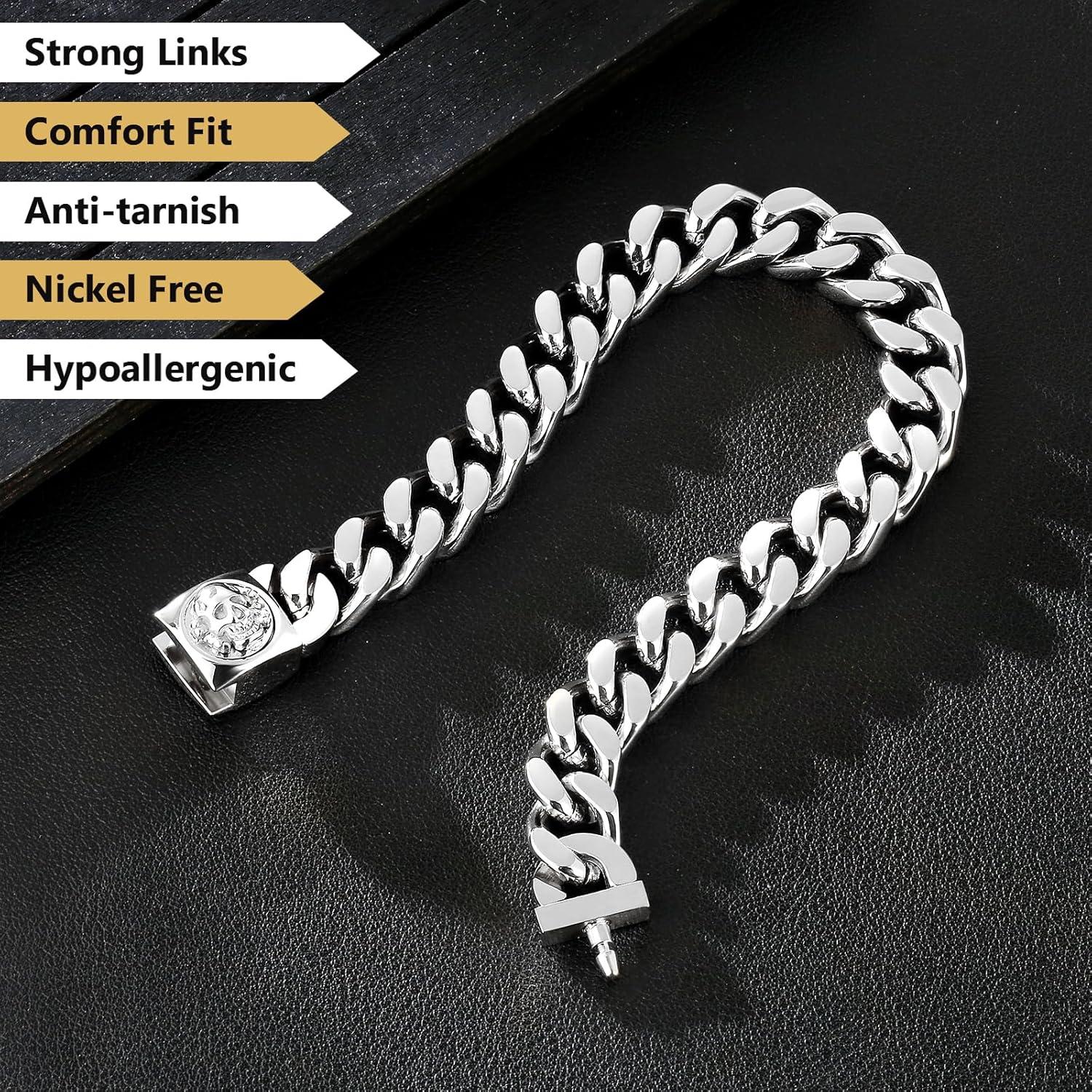 12mm Herren Armband mit Löwe/Totenkopf Verschluss, 18K Gold