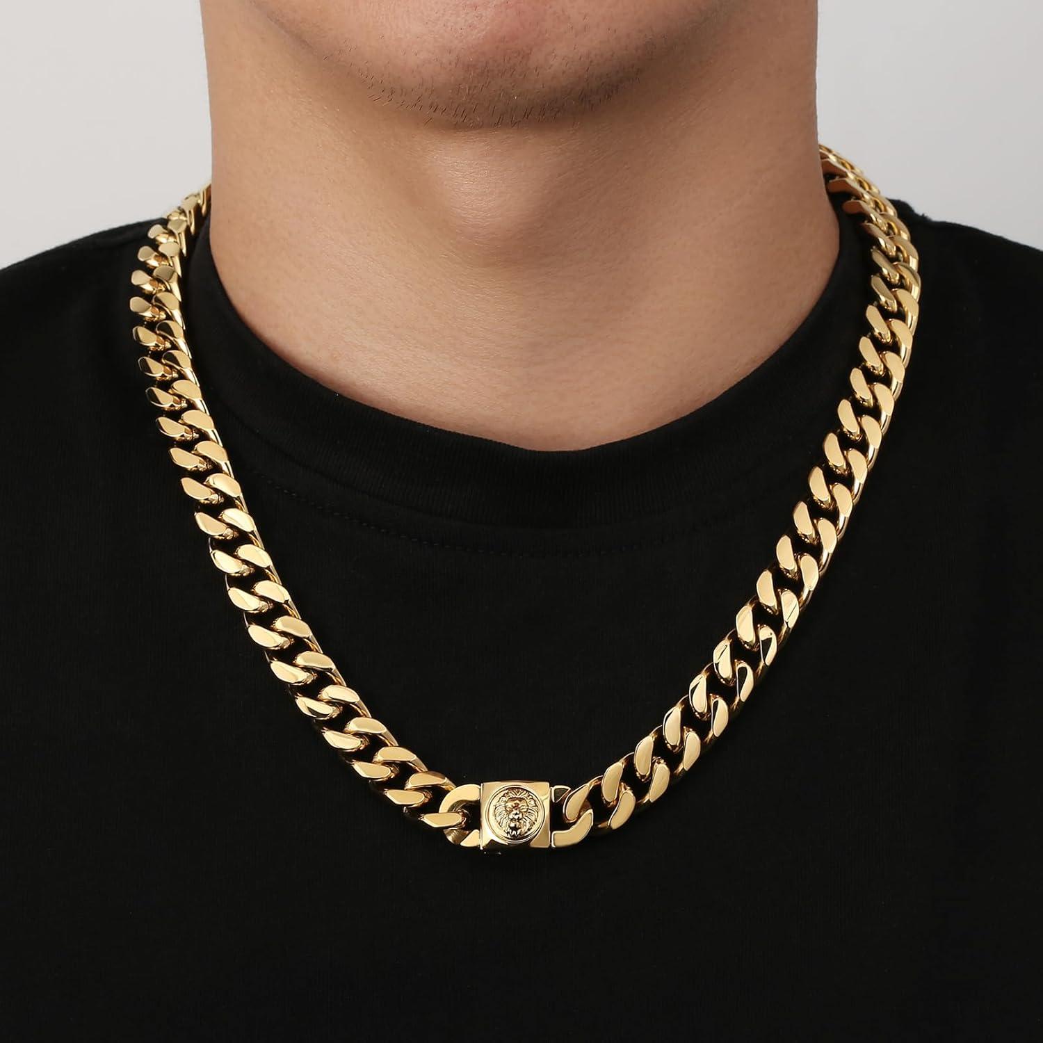 Herren Panzerkette Löwe Kopf 18K Gold Cuban Link Chain