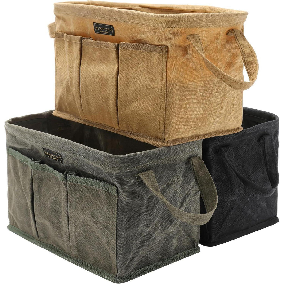 3er-Pack Werkzeugtaschen aus gewachstem Segeltuch, Khaki/Schwarz/Armeegrün