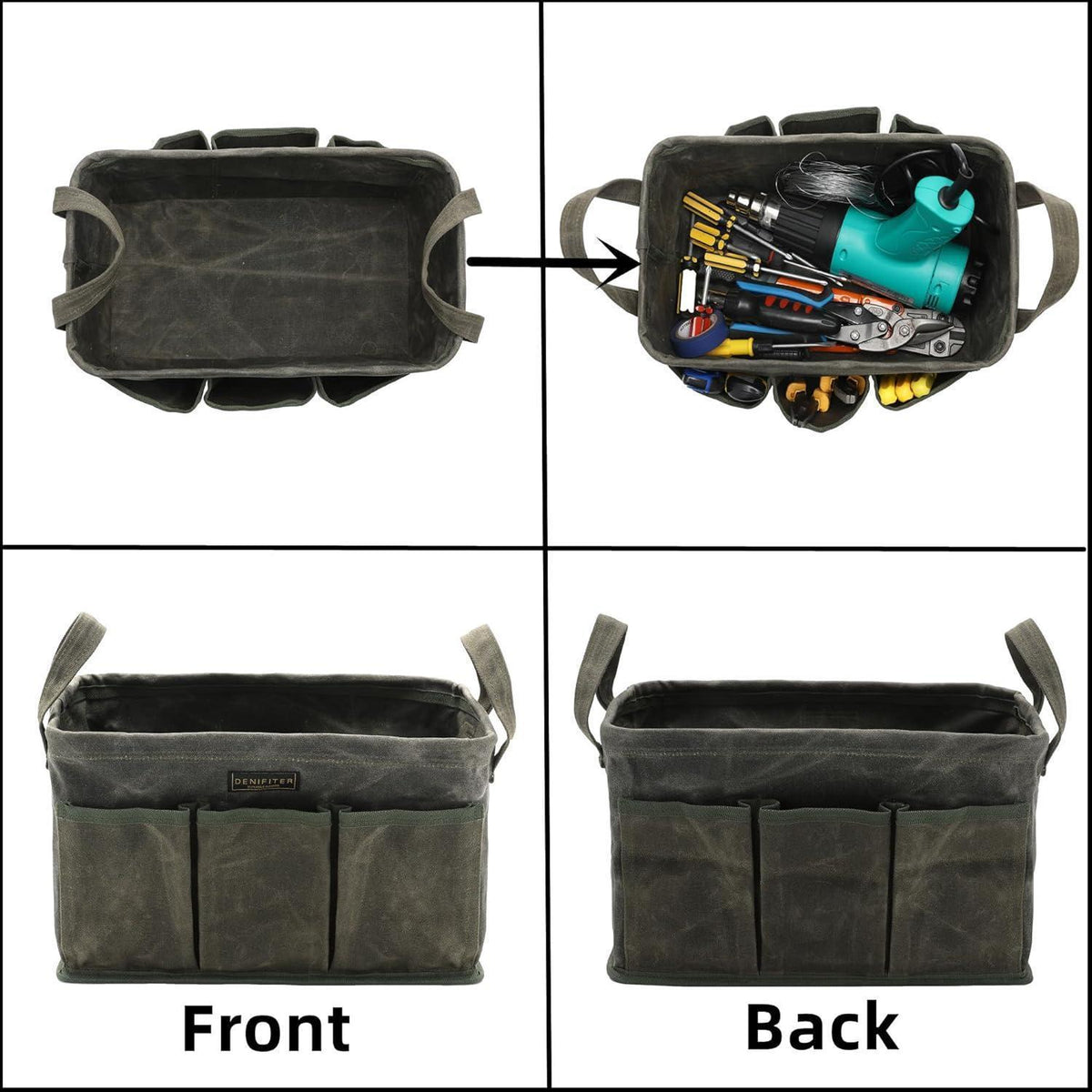 3er-Pack Werkzeugtaschen aus gewachstem Segeltuch, Khaki/Schwarz/Armeegrün