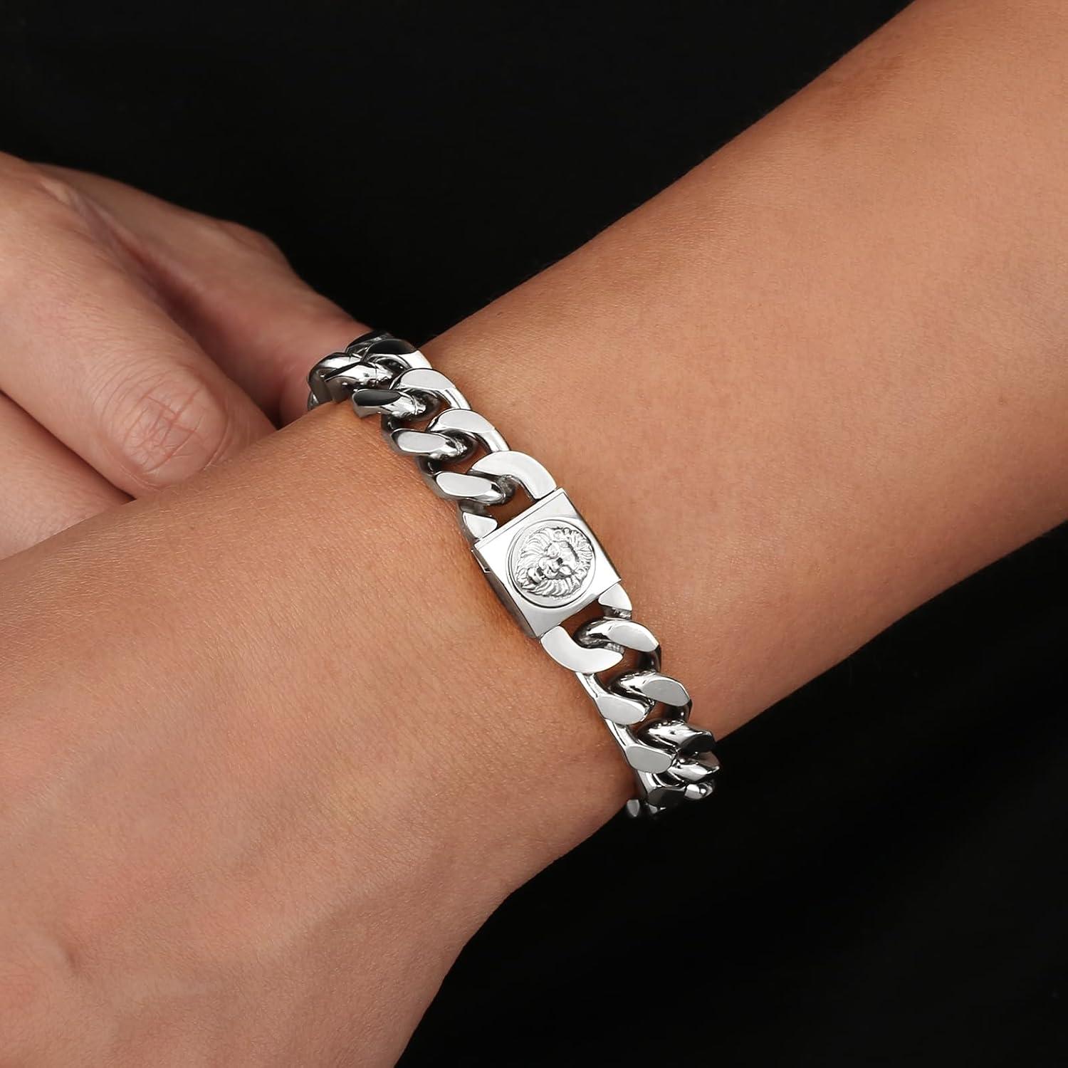 Herren Armband mit Löwe Kopf Verschluss, 18K Gold